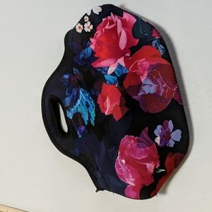 Built, neoprene black floral lunch tote.